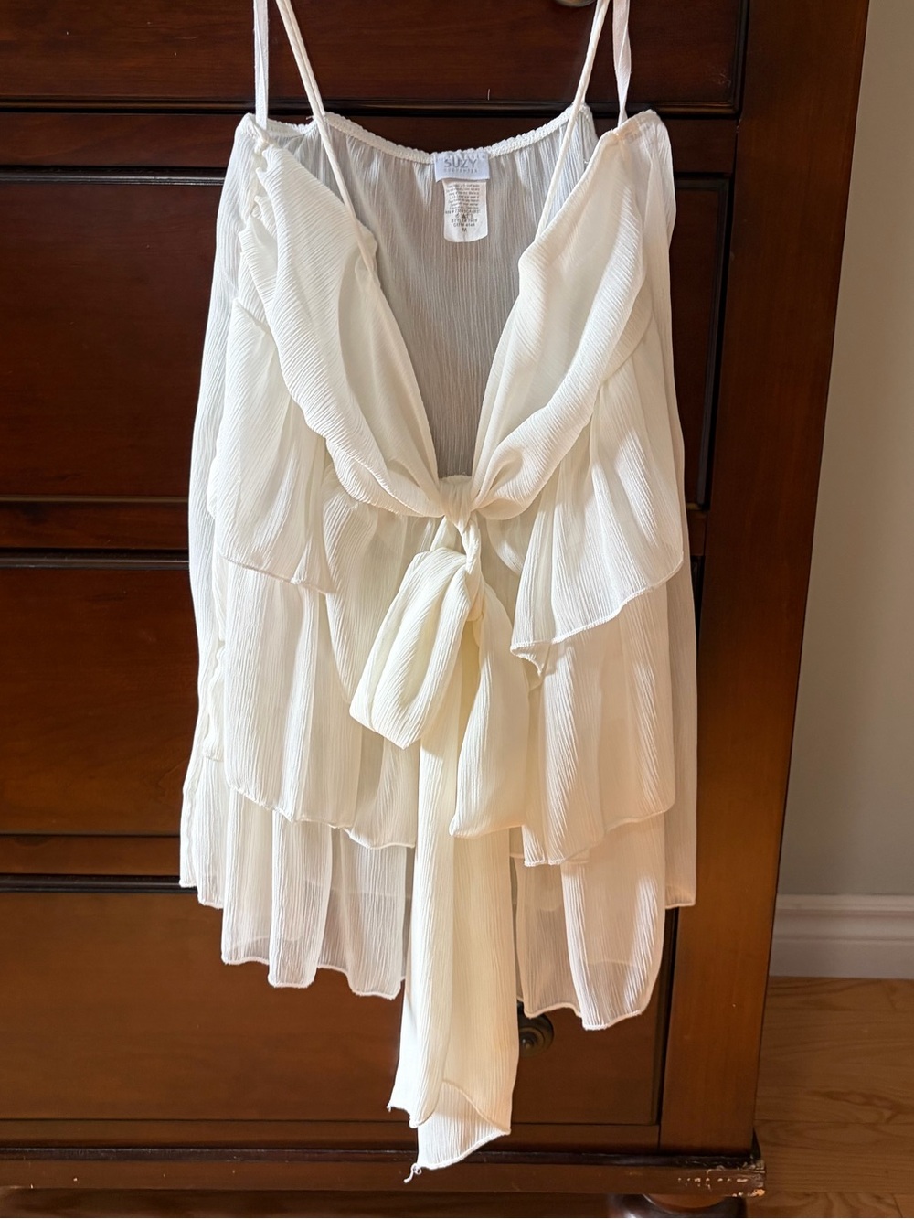 Suzy Shier Cream Ruffle Tie-Front Camisole